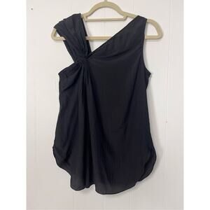 Leon Max 100% Silk Black Gathered Textured Tank Medium